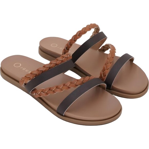 Journee Collection Colette Braided Slide Sandals Cognac Women's US 8.5W - Picture 4 of 6